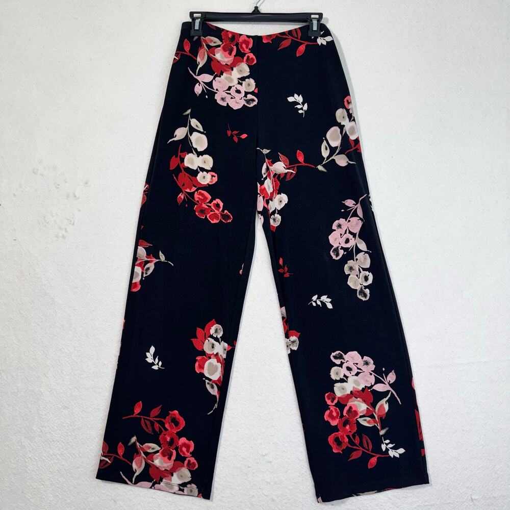 Alfani Pink Botanical Floral Black High-Rise Wide-Leg Pants Swimsuit Cover Small